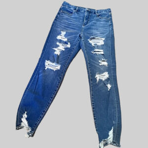 AMERICAN EAGLE Women’s Ultra High-Rise Super Skinny Ripped Denim Blue Jeans